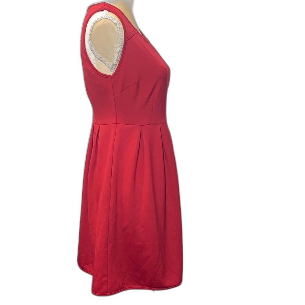 Tulle Red Fit & Flare Sleeveless Dress Small Pockets Side Zip Classic Chic - Picture 4 of 5